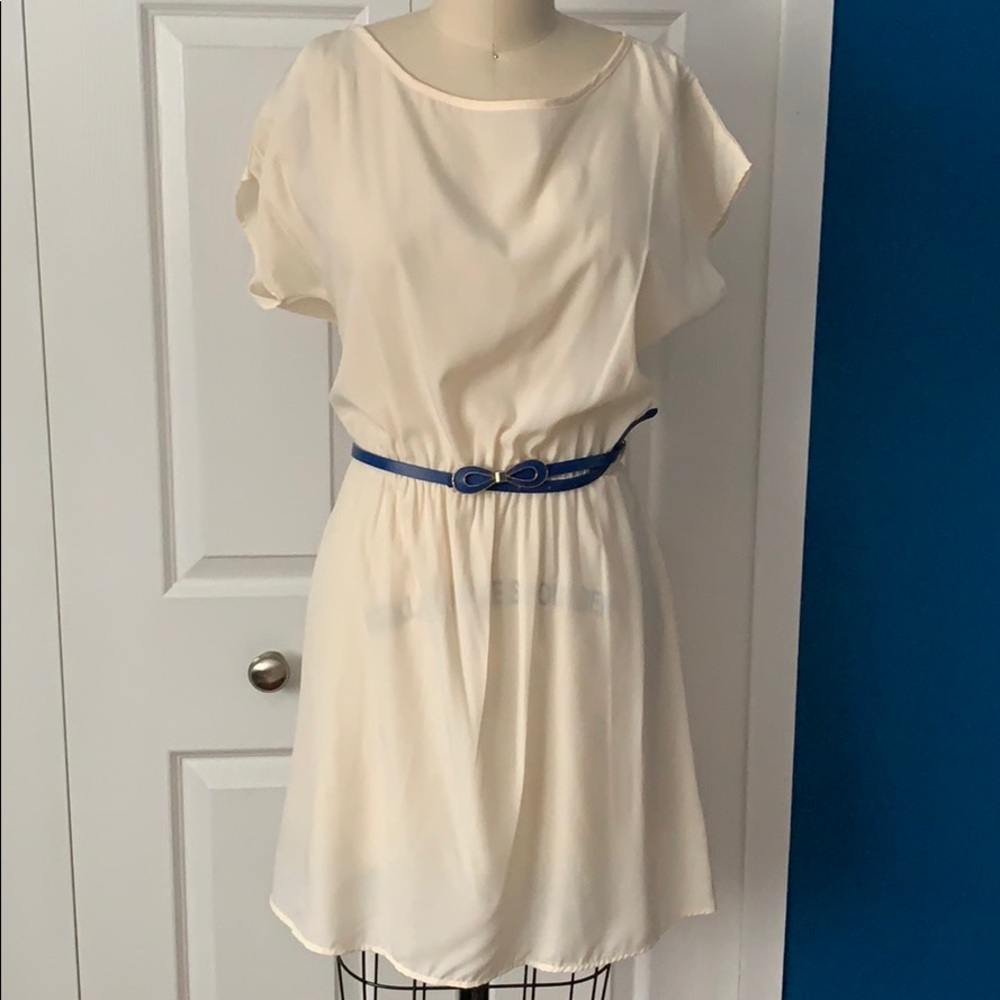 Cream Belted Dress, Cutouts Sheer